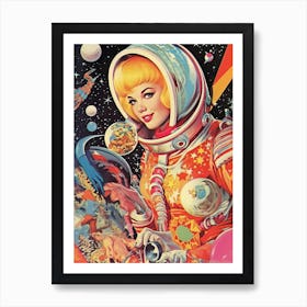 Vintage Astronaut Girl Kitsch 4 Art Print