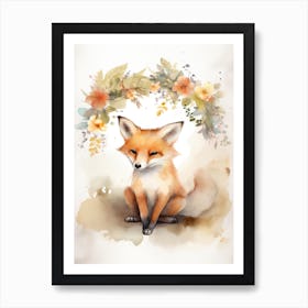 Floral Baby Fox Watercolour 2 Art Print