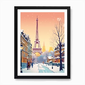 Vintage Winter Travel Illustration Paris France 2 Art Print