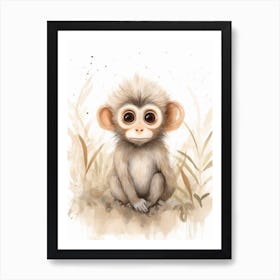 Watercolour Jungle Animal Baby Monkey 4 Art Print