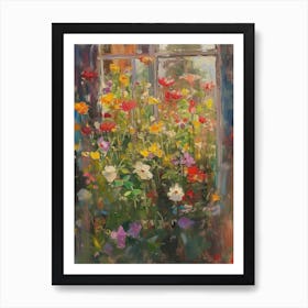 Snapdragon Flowers On A Cottage Window 3 Art Print