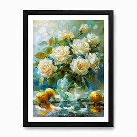 White Roses In A Vase 3 Art Print