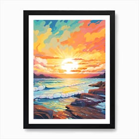 Freshwater Beach Australia At Sunset, Vibrant Painting 4 Art Print