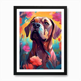 Dog In Flowers Art Print