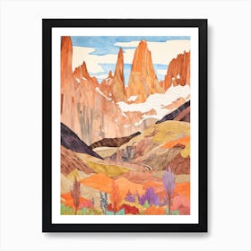 Fitz Roy Chile Argentina1 Colourful Mountain Illustration Art Print