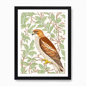 Red Tailed Hawk William Morris Style Bird Art Print