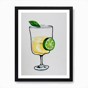 Frozen Margarita Minimal Line Drawing With Watercolour Cocktail Poster Art Print