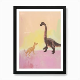 Dinosaur & A Dog Muted Pastels 3 Art Print