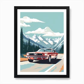 A Ford Mustang Car In Icefields Parkway Flat Illustration 3 Art Print