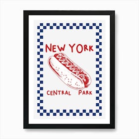 New York Hot Dog | Red, White and Blue, Kitchen Wall Art Art Print