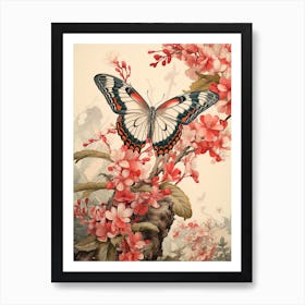 Butterfly Red Tones Japanese Style Painting 4 Art Print