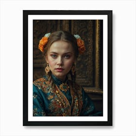 Russian Girl In Traditional Costume Art Print