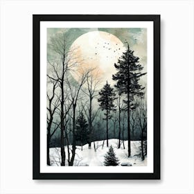 Full Moon In The Woods watercolor landscape Art Print