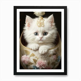 White Kitten In An Egg Art Print