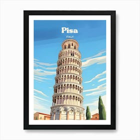 Pisa Italy Leaning Tower Modern Travel Illustration Art Print