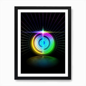 Neon Geometric Glyph Abstract in Candy Blue and Pink with Rainbow Sparkle on Black n.0242 Art Print