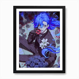 Anime Girl With Blue Hair 1 Art Print