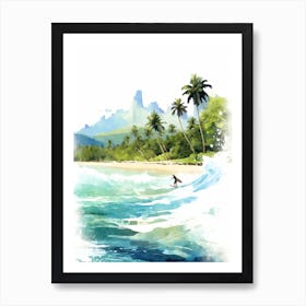 Surfing In A Wave On Anse Lazio, Praslin Seychelles 3 Art Print