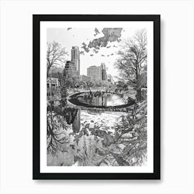 Red River Cultural District Austin Texas Black And White Drawing 3 Art Print