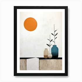 Vases And Sun, Boho Art Style Art Print