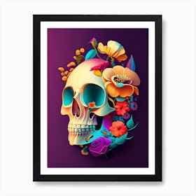 Skull With Vibrant Colors Vintage Floral Art Print