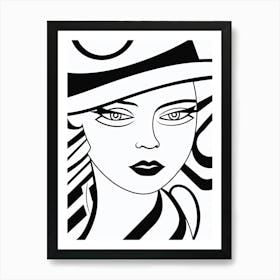 Line Art Inspired By Woman With A Hat By Matisse 4 Art Print