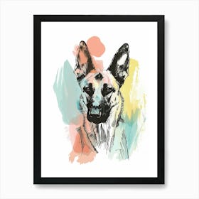 German Shepherd Dog Pastel Line Painting 4 Art Print