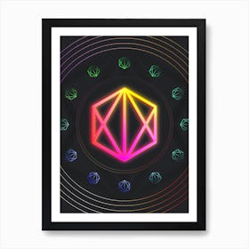 Neon Geometric Glyph in Pink and Yellow Circle Array on Black n.0242 Art Print