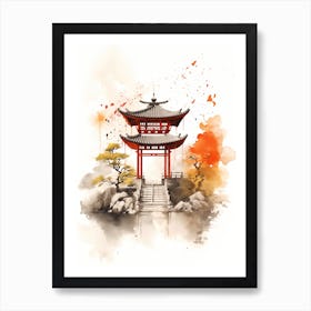 Japanese Pagoda Sumi-e Art Print