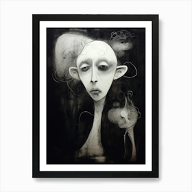 Swirl Line Drawing Of Two Faces Black & White 3 Art Print