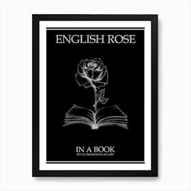 English Rose In A Book Line Drawing 3 Poster Inverted Art Print