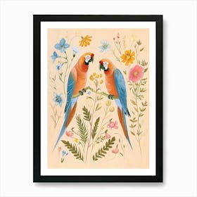 Folksy Floral Animal Drawing Macaw 2 Art Print