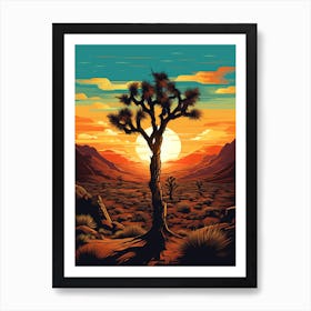 Joshua Tree At Sunset In Gold And Black (1) Art Print
