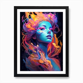 Enigmatic woman with colorful hair Art Print