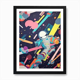 Playful Astronaut Colourful Illustration 4 Art Print