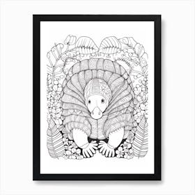 Line Art Jungle Animal Armadillo 1 Art Print