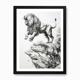 Barbary Lion Relief Illustration On A Cliff 1 Art Print