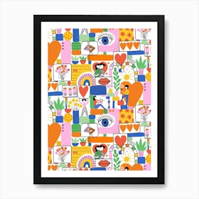 Love Love Love Romance Mod Art Colorful Lovers Collage Art Print