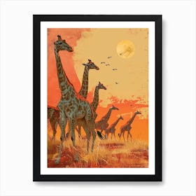 Group Of Giraffes In The Sunset 2 Art Print