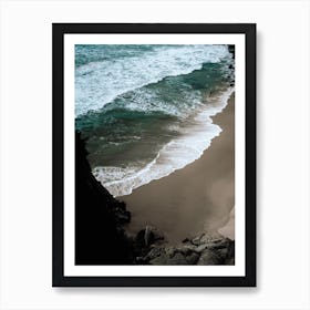 Dark Beach, Bright Waves And Blue Sea Aerial Ocean View Colour Travel And Nature Photography Portrait Art Print