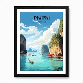 Phi Phi Thailand Vacation Travel Art Illustration Art Print