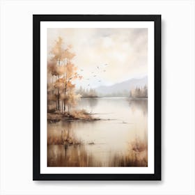 Lake In The Woods In Autumn, Painting 79 Art Print