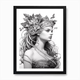 Aphrodite, Greek Goddess B&W Drawing 2 Art Print