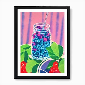 Blueberry Risograph Retro Poster Fruit Art Print