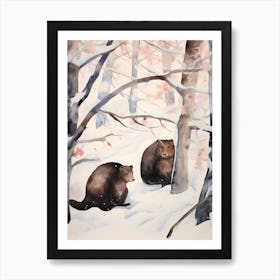 Winter Watercolour Mink 2 Art Print