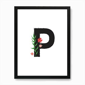 Bedroom Decor White Floral Letters Grey 16 Art Print