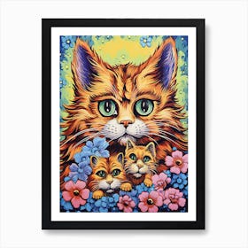 Louis Wain, Surreal Cat With Kittens And Flowers 0 Art Print