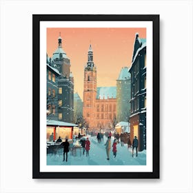 Winter Travel Night Illustration Munich Germany 3 Art Print