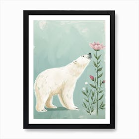 Polar Bear Sniffing A Flower Storybook Illustration 4 Art Print
