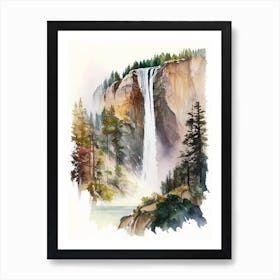 Yosemite Upper Falls, United States Water Colour  (3) Art Print